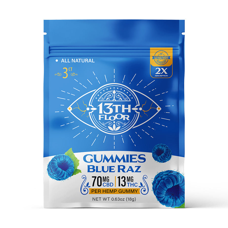 13th Floor Blue Raz Flavored Delta 9 THC Gummies 3ct Packet
