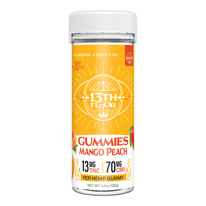 13th Floor Gummies Mango Peach container on a white background
